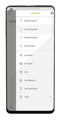 De Phonak Remote Control App weergegeven op een smartphone
